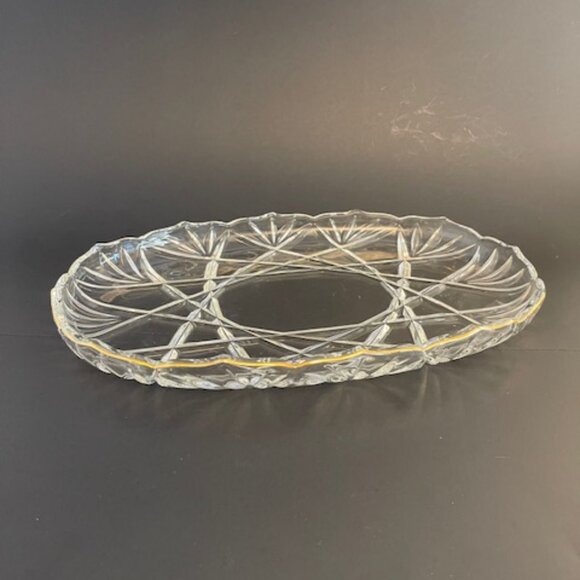 Mikasa  Gold Rimmed Oval Crystal Serving Platter 15"L - Picture 2 of 7